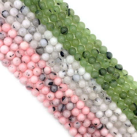 Natural Stone Round Loose Beads Prehnite Pink Opal Black Rutilated Quartz DIY Jewelry Accessories For Bracelet Necklace