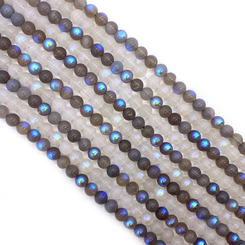 Natural Stone Round Loose Beads Polished Labradorite Moonstone Effect For DIY Jewelry Making Necklaces Bracelets Accessories Gift