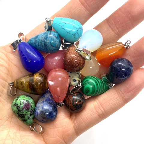 Natural Stone Teardrop Pendant Only Polished Alloy Metal Buckle Agate Crystal Charm For DIY Jewelry Making Accessories Gift
