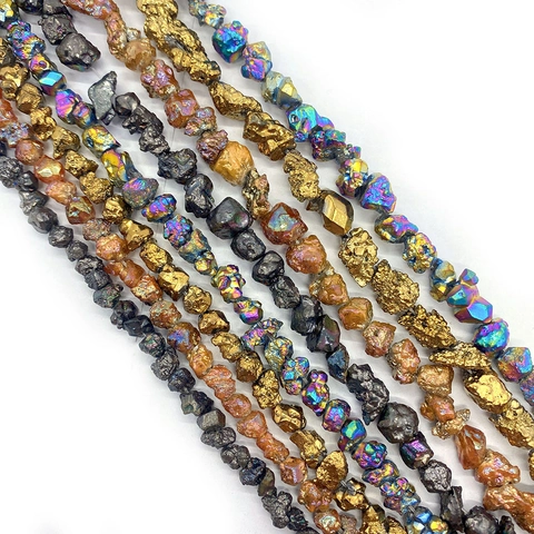 Irregular Natural Stone Beads Electroplated Gold Iridescent Metallic Chips Strand For DIY Jewelry Making Bracelet Necklace Findings