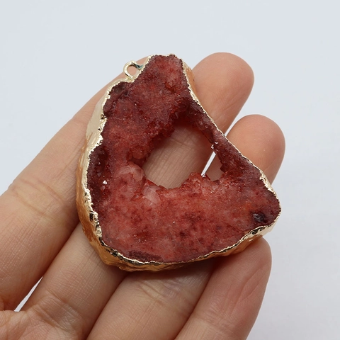 Natural Red Crystal Druzy Agate Irregular Pendant Gold Electroplated Wrapped Edge Stone DIY Jewelry Making Accessory For Women