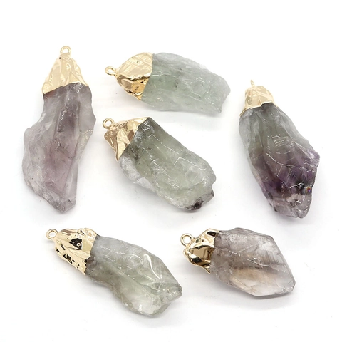 Natural Raw Stone Irregular Crystal Point Pendants Electroplated Copper Cap DIY Jewelry Making Charms For Men Women