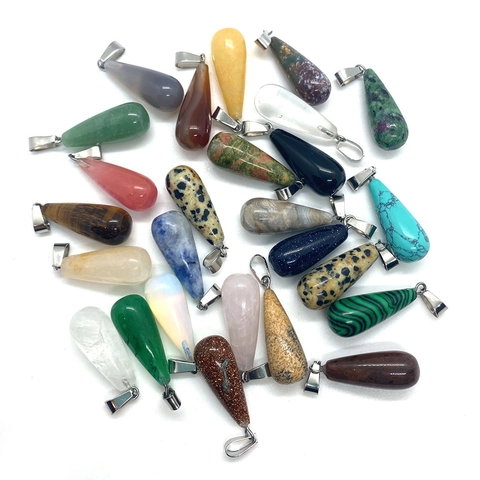 Natural Stone Teardrop Pendant With Metal Pinch Bail For DIY Necklace Jewelry Making Teardrop Shape Multi Color Healing Stone
