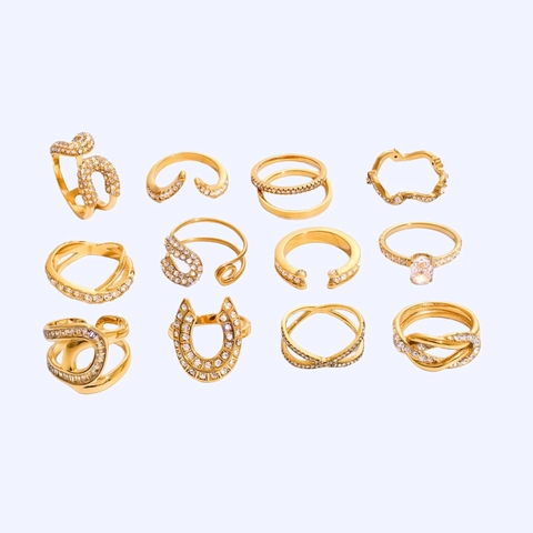 Bague Élégante en Acier Inoxydable avec Zircon pour Femme Plaquée Or Micro-Incrustée Géométrique Bague Ouverte Réglable Bijoux