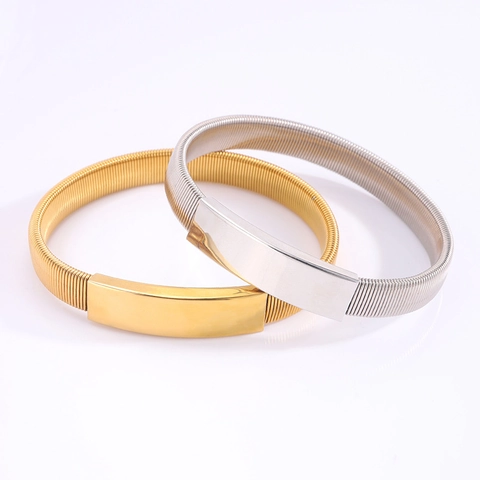 Minimalistischer Titanstahl Elastischer Feder Armreif Hemd Ärmelhalter Für Damen Polierte Metallplatte Armband