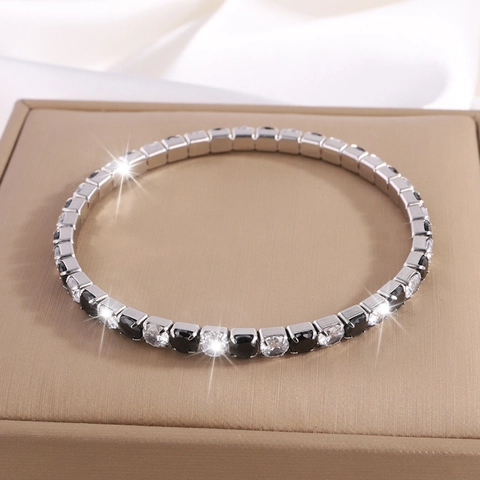 Lussuoso Bracciale Tennis in Acciaio Inossidabile per Donna Elastico Bracciale Rigido con Diamanti a Fila Zirconia per Matrimonio Festa