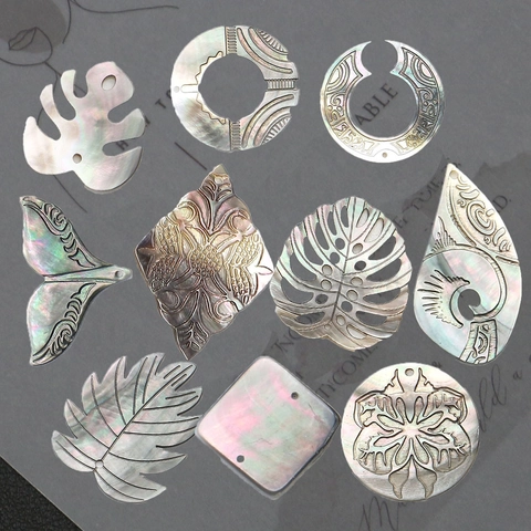 Natural Sea Shell Mother Of Artificial Pearl Carved Pendants Tribal Style Flower Leaf Shape For DIY Necklace Earring Jewelry Making