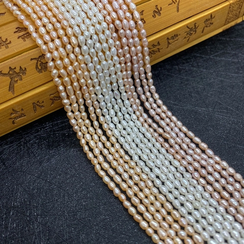 Natural Freshwater Pearl Beads Rice Shape 3A Grade High Luster Oval Loose Pearls For DIY Jewelry Making Necklace Accessories Women Gift