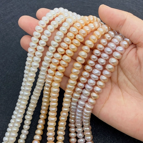 Natürliche Süßwasserperlen AA-Qualität Flachrund Abakusform Lose Perlen Für DIY Schmuckherstellung Halsketten Armbänder Rosa Weiß Lila Zubehör