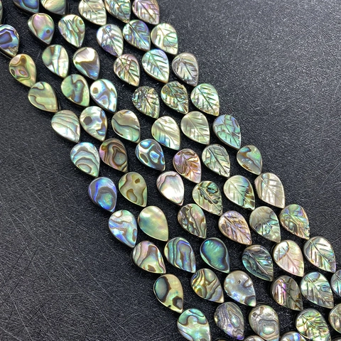 Perles en Coquille d'Abalone Naturelle Forme de Feuille Sculptée et Goutte d'Eau Perles Vrac Irisées pour la Fabrication de Bijoux DIY