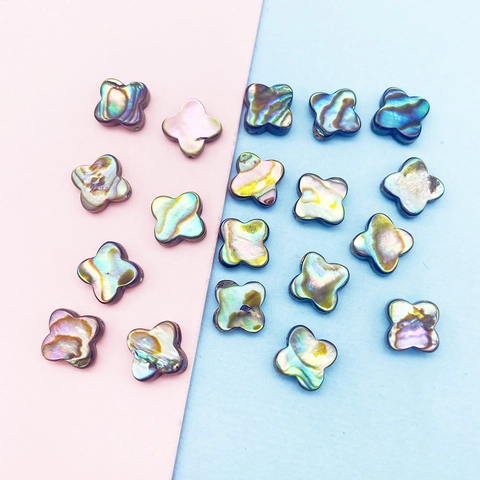 Natural Abalone Shell Four Leaf Flower Clover Shape Loose Beads Iridescent Shell Charms For DIY Jewelry Making Necklaces Accessories