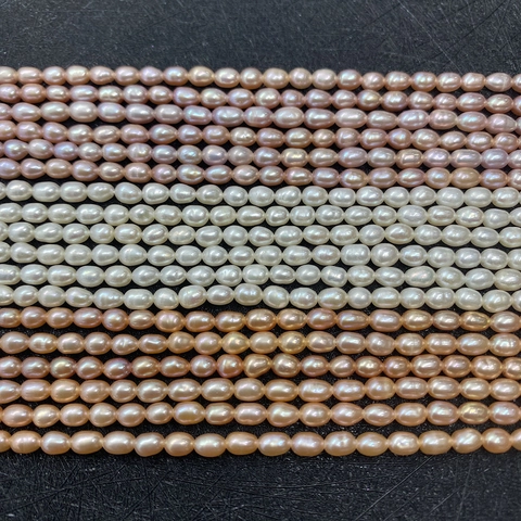 AAA Natural Freshwater Pearl Beads Rice Oval Shape For DIY Necklace Bracelet Jewelry Making White Pink Purple Loose Pearl Strand
