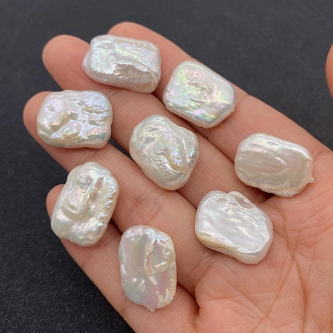 Natural Freshwater Pearl Beads Rectangular Drilled Loose Beads Irregular White Iridescent Freshwater Pearl For Jewelry Making DIY Accessories