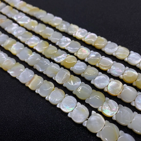 Natural Seawater Shell Cat Head Shape Loose Beads Yellow Polished Pearl Iridescent DIY Jewelry Making Crafts Accessories