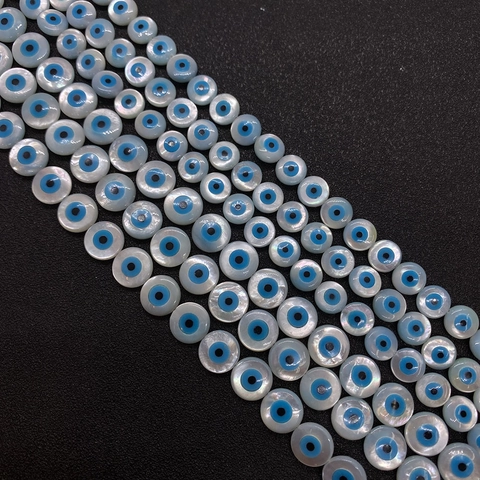 Natürliche Muschel Perlmutt Evil Eye Runde Lose Künstliche Perlen Für DIY Halskette Armband Schmuckherstellung Komponenten Zubehör