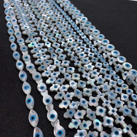 Natürliche Muschel Perlmutt Evil Eye Runde Lose Künstliche Perlen Für DIY Halskette Armband Schmuckherstellung Komponenten Zubehör