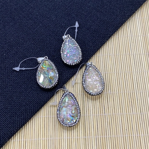 Pendaglio in Conchiglia di Abalone Naturale con Strass a Forma di Goccia per DIY Creazione Gioielli Collane Orecchini Retrò Donna