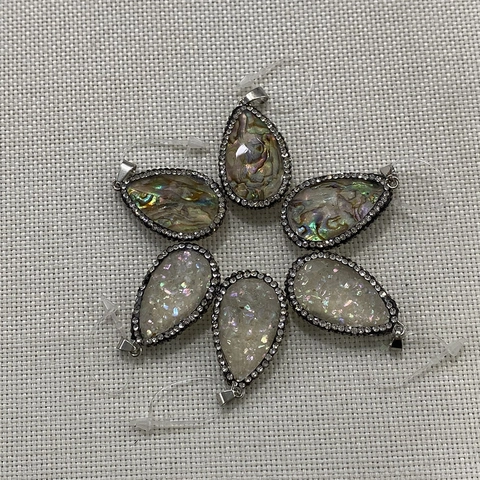 Teardrop Natural Abalone Shell Rhinestone Pendant Crystal Inlaid Shell Teardrop Charm For DIY Jewelry Necklace Making