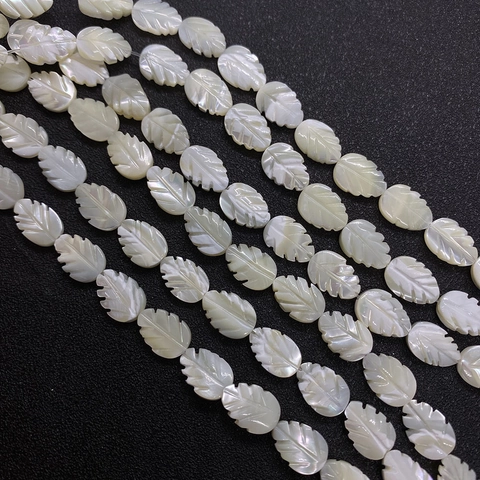 Natural Sea Shell Leaf Shape Carved Loose Beads White Mother Of Pearl Beads For DIY Jewelry Making Accessories