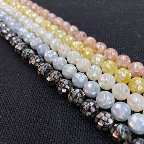 Künstliche Perle in Conchiglia Naturale Iridescente Tonde Sfaccettate Mosaico Per Creazione Gioielli Fai Da Te Collana Braccialetto Madreperla Künstliche Perle Sciolte