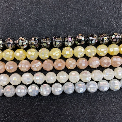 Natural Mother Of Artificial Pearl Mosaic Shell Round Beads Iridescent Checkerboard Faceted Loose Beads For DIY Jewelry Making Accessories