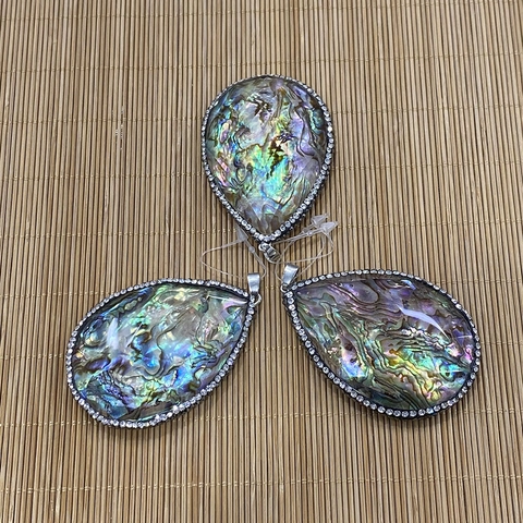 Pendentif en Coquille d'Ormeau Naturelle Goutte d'Eau Avec Strass pour Fabrication de Bijoux DIY Grand Pendentif en Coquille
