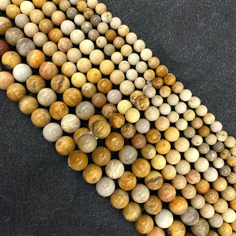 Natural Coral Jade Stone Round Loose Beads Yellow Fossil Stone Spacer Beads For DIY Jewelry Making Necklace Bracelet