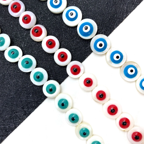 Natürliche Muschel Böser Blick Perlen Rund Flach Einseitig Scheibe Perlen Für DIY Schmuckherstellung Handgefertigte Bohemian Accessoires