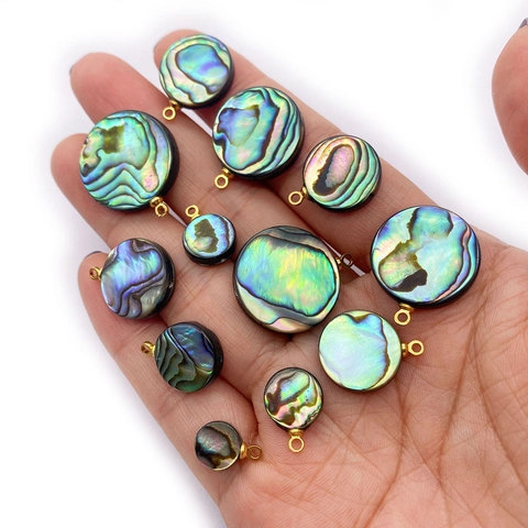 Natural Abalone Shell Round Charms Pendants With Gold Plated Alloy Ring For DIY Necklace Earring Making Jewelry Accessories