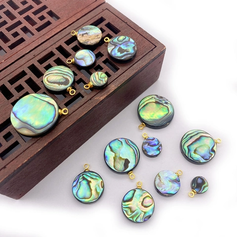 Natural Abalone Shell Round Charms Pendants With Gold Plated Alloy Ring For DIY Necklace Earring Making Jewelry Accessories