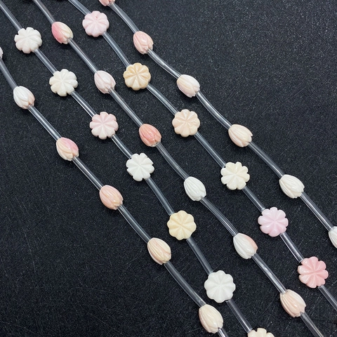 Perles en Vrac en Coquille Strombe Géant Naturelle Forme de Fleur Pour Fabrication de Bijoux DIY Accessoires de Bracelet Magnolia Rose Blanc