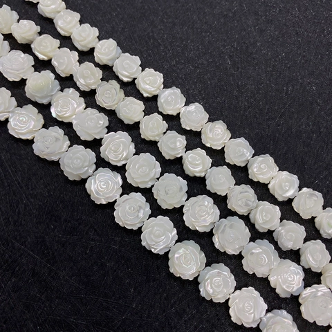 Perles en Vrac de Coquille Naturelle Forme de Rose Sculptée Blanches Double Face pour la Fabrication de Bijoux DIY
