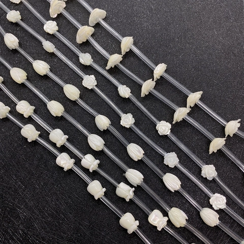 Natural Sea Shell Carved Flower Beads Rose Tulip Lily Of The Valley For Jewelry Making DIY Accessories Baroque Loose Beads