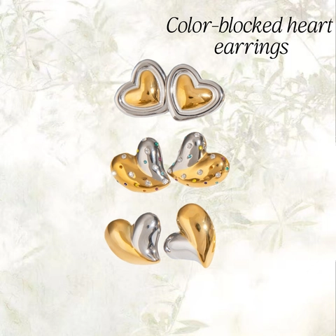 Boucles d'Oreilles Minimalistes en Acier Inoxydable Cœur Étoile Nœud pour Femmes Bicolore Or Argent Étanches Bijoux