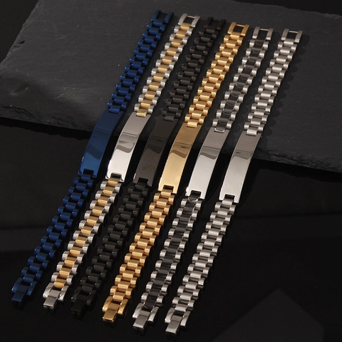 Bracelet ID Style Bracelet de Montre en Acier Inoxydable Vintage Pour Hommes Femmes Plaque Lisse Gourmette Bijoux