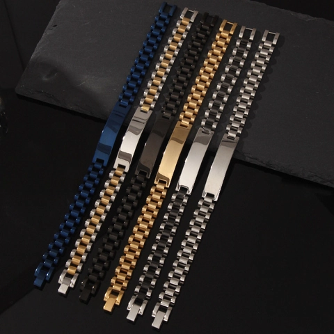 Bracelet ID Style Bracelet de Montre en Acier Inoxydable Vintage Pour Hommes Femmes Plaque Lisse Gourmette Bijoux