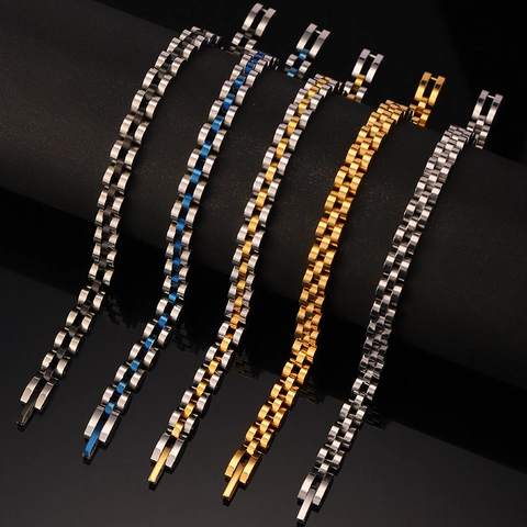 Bracelet de Montre en Acier Inoxydable pour Hommes Affaires Minimaliste Style Presidential Link Métal Poli Bijoux Mode