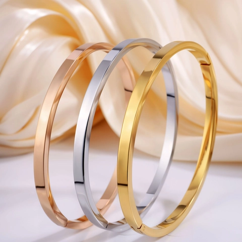 Brazalete de Acero de Titanio Pulido Minimalista Para Mujeres Hombres Moda Pulsera de Acero Inoxidable Pareja Joyería de Metal Regalo