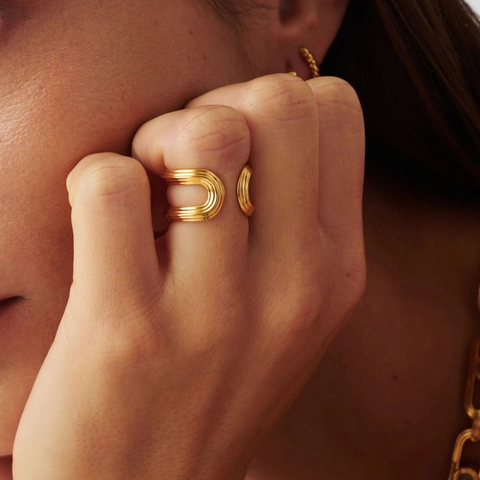 Bague Ouverte en Spirale en Acier Inoxydable Minimaliste pour Femme Plaqué Or Géométrique Ajustable Bijoux de Mode Cadeau