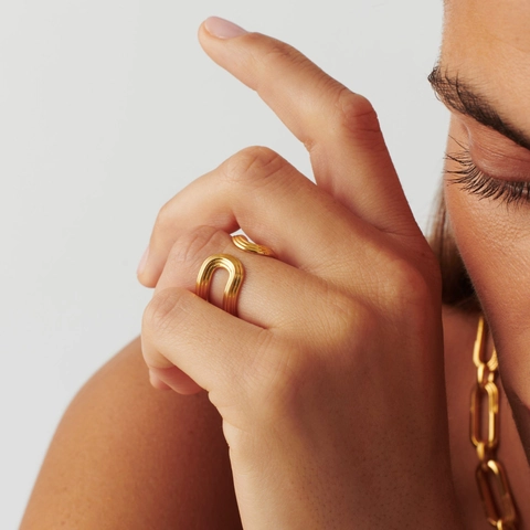 Bague Ouverte en Spirale en Acier Inoxydable Minimaliste pour Femme Plaqué Or Géométrique Ajustable Bijoux de Mode Cadeau
