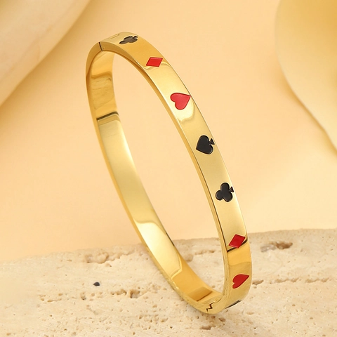 Fashion Poker Card Suits Titanium Steel Enamel Bangle Gold Silver Plated Pattern Bracelet For Elegant Women Poker Theme Jewelry