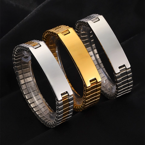 Bracelet de Montre Élastique Minimaliste en Acier Inoxydable Pour Hommes Femmes Plaque ID Vierge Polie Bijoux Style Industriel