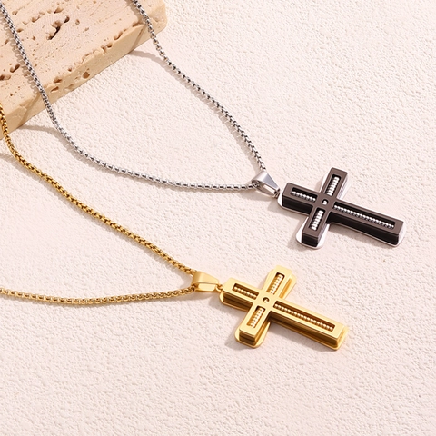 Collier Croix en Acier Titane pour Hommes Plaque Militaire Pendentif Incrustation de Bois Bijoux de Mode Quotidienne