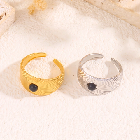Bague Ouverte en Acier Inoxydable Plaqué Or 18K pour Femme Vintage Motif à Rayures Radiales Ajustable Bijoux de Doigt