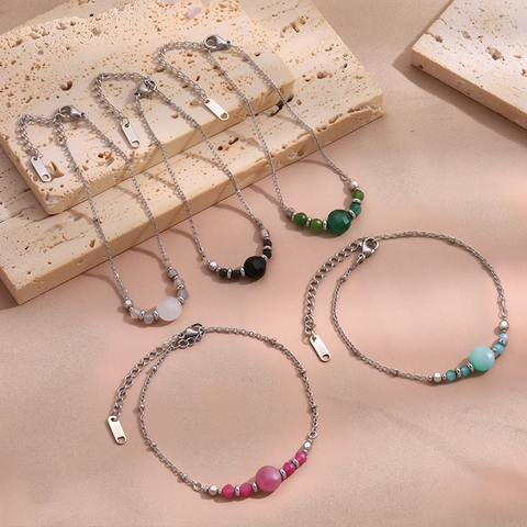 Bracelet Perlé en Acier Inoxydable Mode pour Femmes Cristal Coloré Chaîne Ajustable Bijoux de Luxe Léger Minimaliste