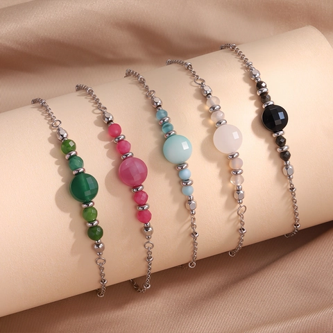 Bracelet Perlé en Acier Inoxydable Mode pour Femmes Cristal Coloré Chaîne Ajustable Bijoux de Luxe Léger Minimaliste