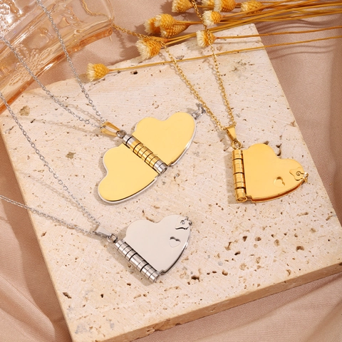 Collier Médaillon Coeur en Acier Inoxydable Vintage pour Femme Pendentif Cadre Photo Ouvrable avec Charnière Bijoux Cadeau de Saint-Valentin