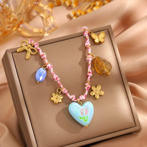 Boheems Gevlochten Titanium Staal Halsketting Voor Dames Strand Zeester Schildpad Hart Zon Hanger Mode Sieraden Cadeau