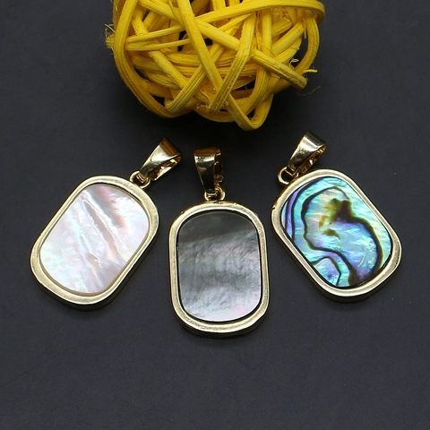 Natural Sea Shell Rectangular Pendant Copper Frame Gold Plated Abalone Mother Of Artificial Pearl DIY Jewelry Charm Necklace