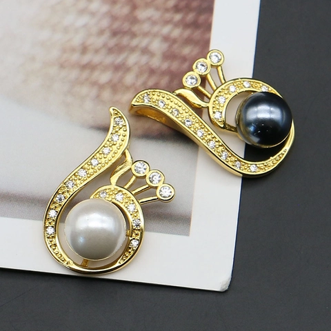 Vintage Peacock Wing Shell Artificial Pearl Pendant Copper Gold Plated Zirconia Inlaid Charm For DIY Jewelry Making Women Necklace Accessory